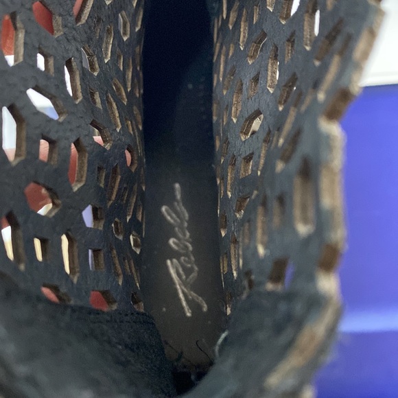 Rebels Villaroy Bootie Black Brown Laser Cut Leather Ankle Booties 9 - Picture 9 of 9